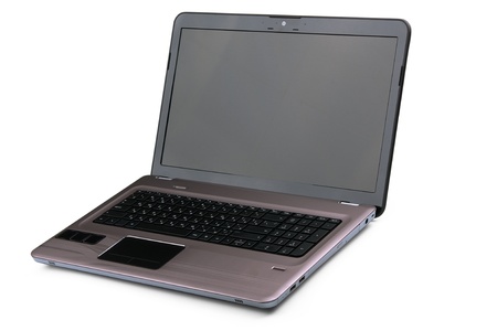 Studio shot of an aluminium laptop isolated on white background with clipping pathの写真素材