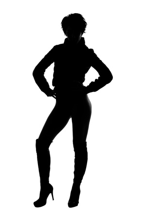 black silhouette of beautiful girl on white background isolatedの写真素材