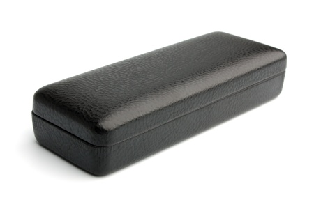 black leather eyeglasess case on the white backgroundの写真素材