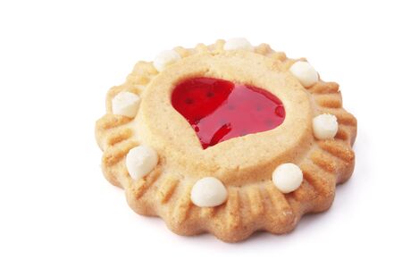 Heart shaped shortbread cookie with jam fillingの写真素材