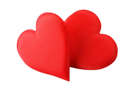 A Fabric Red Hearts Isolated On White Backgroundの写真素材