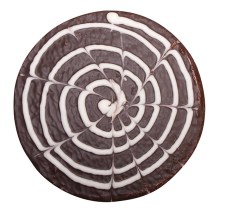 top view of a chocolate cake with frostingの写真素材