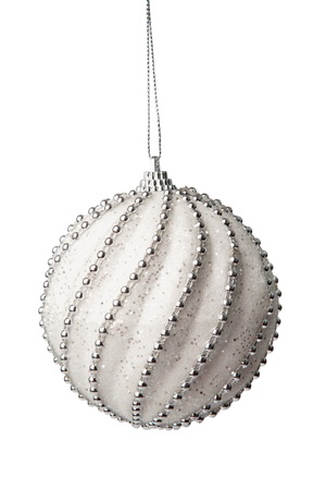 Silver Christmas bauble isolated on the white backgroundの写真素材