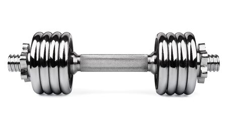Chrome barbells isolated on white background with clipping pathの写真素材