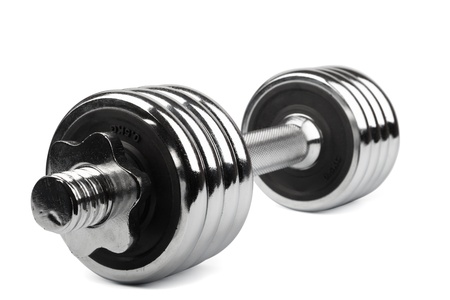 Chrome barbells isolated on white background with clipping pathの写真素材