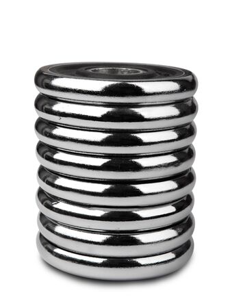 Chrome barbells isolated on white background with clipping pathの写真素材