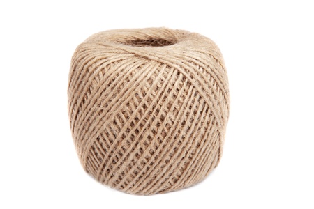 Natural twine ball, isolated, white backgroundの写真素材