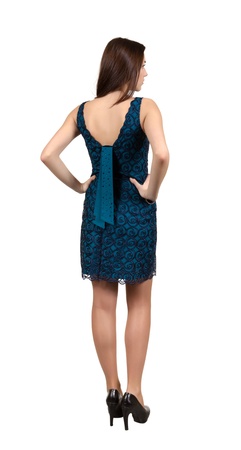 young woman in blue dressの写真素材