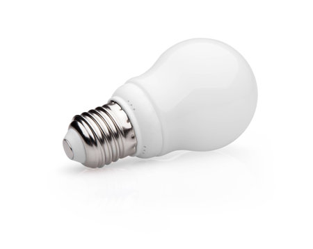 Energy saving light bulb isolated on white の写真素材