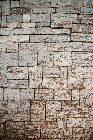 fragment of ancient masonry walls of ashlarの写真素材