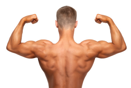 young handsome sexy man showing double bicepsの写真素材