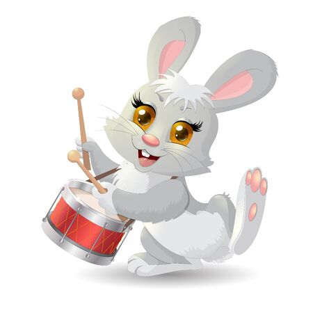 a cheerful rabbit playing on the red drumのイラスト素材