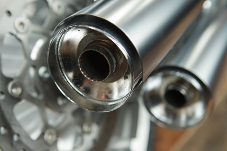 Motorcycle exhaust pipe. Details bike close up.の写真素材