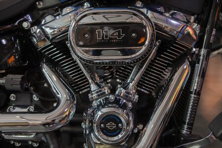 Krasnoyarsk, Russia - 24 November 2018: Detail and logo of Harley - Davidson.