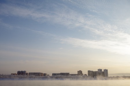 View of the winter city of Krasnoyarsk from the parkの写真素材