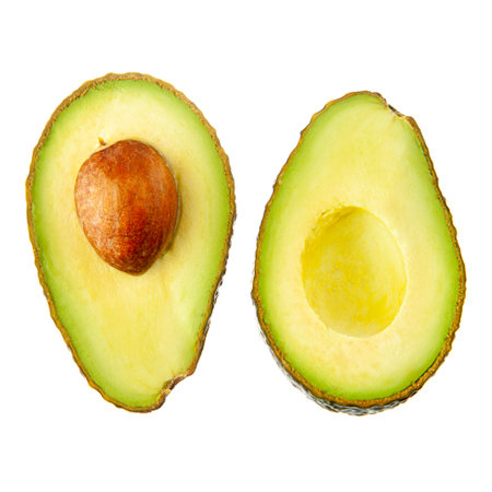 Cut in half avocado on a white background. Isolated.の写真素材