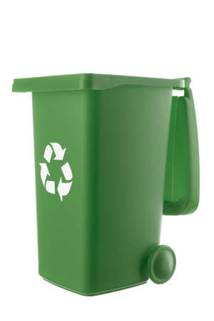Plastic green trash can isolated on white backgroundの写真素材