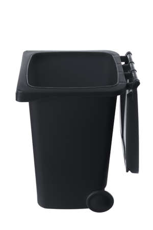Plastic black trash can isolated on white backgroundの写真素材