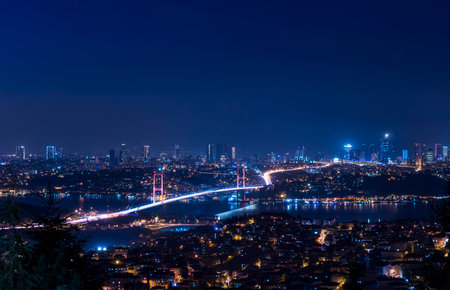 Bosphorus Bridge at night Istanbul / Turkeyの写真素材