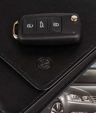 ISTANBUL, TURKEY - JANUARY 27, 2021: Volkswagen Owners Manual Guide Book and key.のeditorial素材