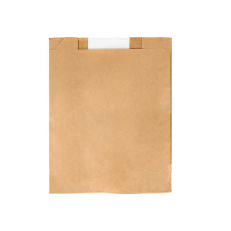 Kraft Paper Single Serve Window Bag. Hygienic bread bag. Recycled paper bag mockup. Paper bag with window. Isolated on white background.の写真素材