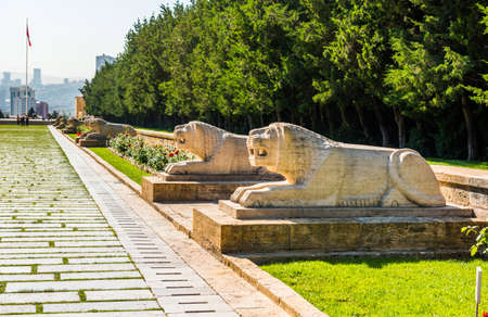 ANKARA, TURKEY - SEPTEMBER 3, 2020: Lion Road in ANITKABIR. The lion statues on road. Ankara, Turkey.のeditorial素材