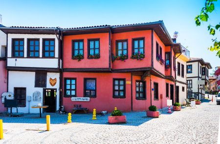Colorful old houses in Odunpazari. Traditional historical houses in Odunpazari, Eskisehir, Turkey.の写真素材