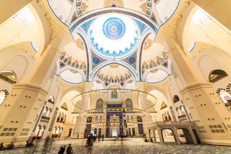 ISTANBUL, TURKEY - MARCH 12, 2019: CAMLICA MOSQUE interior view in Istanbul, Turkey. Camlica Mosque is Turkey's biggest mosque.のeditorial素材