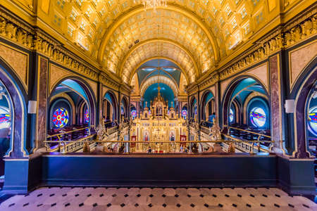 ISTANBUL, TURKEY - APRIL 7, 2019: Bulgarian St. Stephen Church (Iron Church) interior view. 120 years old Bulgarion Orthodox Iron Church in Golden Horn, Istanbul, Turkey.のeditorial素材