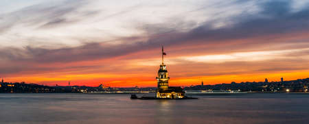 Maiden's Tower with sunset sky in Istanbul, Turkey (KIZ KULESI - USKUDAR)