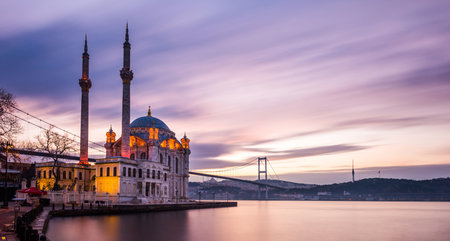 ISTANBUL TURKEY. Beautiful Istanbul sunrise landscape with colored clouds. Istanbul Bosphorus Bridge (15 July Martyrs Bridge. Turkish: 15 July Sehitler Bridge).のeditorial素材