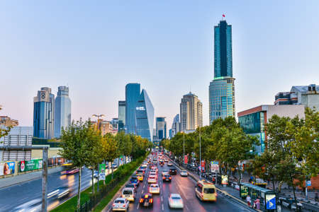 ISTANBUL - SEPTEMBER 14, 2019: ISTANBUL, TURKEY. Skyscrapers, hotels and modern office buildings at Levent District. Sunset view from the city center.のeditorial素材