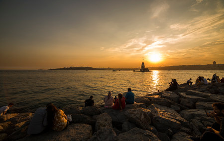 ISTANBUL, TURKEY - JULY 25, 2018: Maiden's Tower in Istanbul, Turkeyのeditorial素材