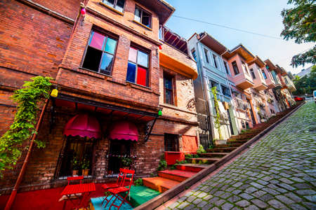 BALAT. Colorful houses in old city Balat. Fatih, Istanbul, Turkey.のeditorial素材