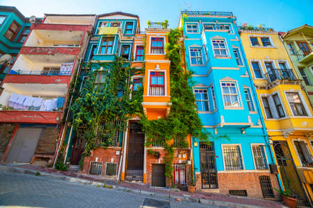 BALAT. Colorful houses in old city Balat. Fatih, Istanbul, Turkey.のeditorial素材