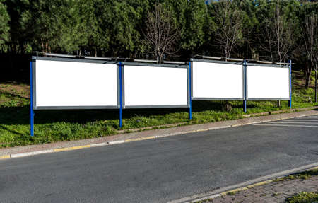 Large blank billboard for outdoor advertising. Four Blank Frame Billboard Mockup.