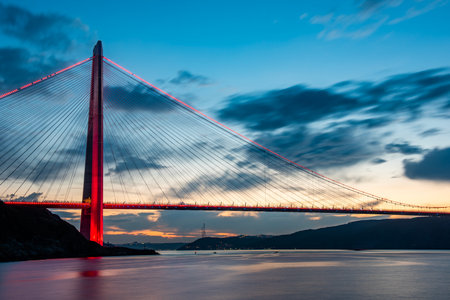 Yavuz Sultan Selim Bridge in Istanbul, Turkey. 3rd bridge of Istanbul Bosphorus with blue sky. sunset view.の写真素材
