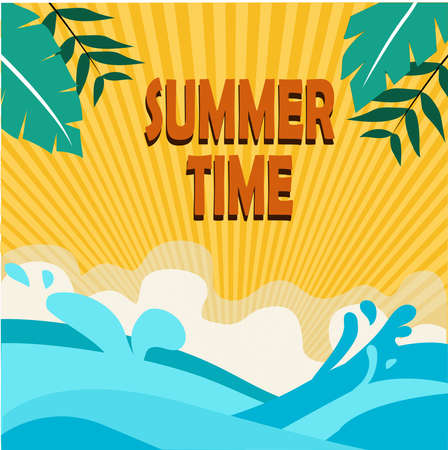 summer time design for banner background, tropical, trendy, template design for poster, greeting or invitation card, cover, party, advertisement, sale banner. Background with frameのイラスト素材