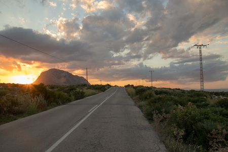 beautiful endless road at sunsetの写真素材