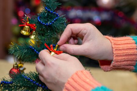 preparing to celebrate Christmas absorb Christmas tree toysの写真素材
