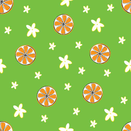 Fun Oranges and Blossoms Novelty Seamless Repeat Pattern perfect for fabrics, packaging, product design, decorative and other projects.のイラスト素材
