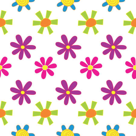 Colorful funky Doodle Flower design in a Seamless Repeat Pattern.のイラスト素材