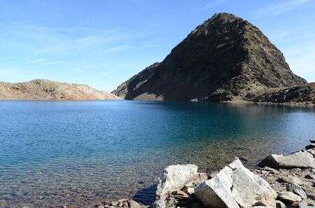 Schwarzsee, a lake in the Oetzal Alps in Austriaの写真素材