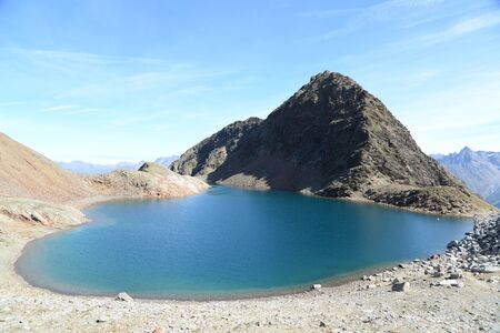 Schwarzsee, a lake in the Oetzal Alps in Austriaの写真素材