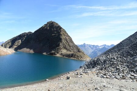 Schwarzsee, a lake in the Oetzal Alps in Austriaの写真素材