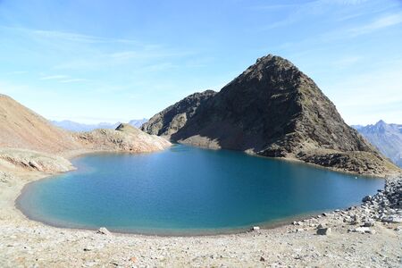 Schwarzsee, a lake in the Oetzal Alps in Austriaの写真素材