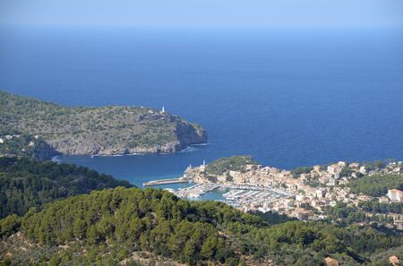 View from the Mirador de ses barques to Port de Soller, Mallorcaの写真素材