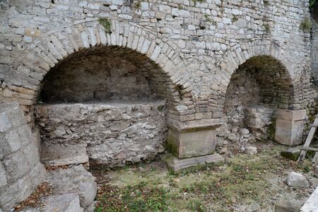 Porec, Istria, Croatia, city, wall, city wall, masonry, archeology, old town, arch, wall archの写真素材