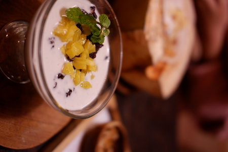 Indonesian dessert, black sticky rice porridge with jackfruit and coconut milk.の写真素材