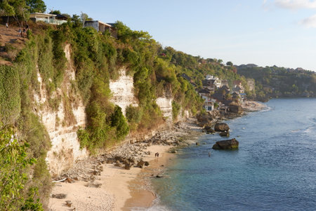 Secret beach in Bali, Indonesia. View from up on the cliff.の写真素材
